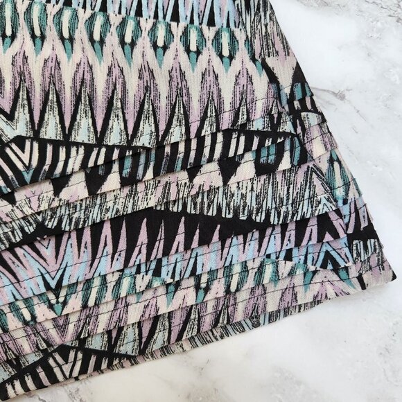 Sanctuary Sheer Chiffon Pastel Geometric Pleated Hem Long Sleeve Blouse Top XS - Picture 5 of 9